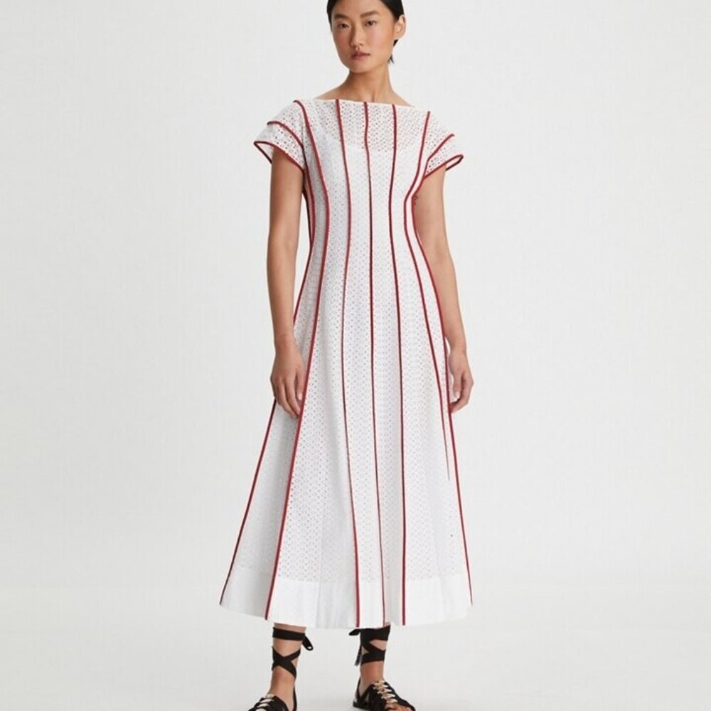 Tory Burch Colorblock Honeycomb Eyelet A-line Jersey Dress Size: 0